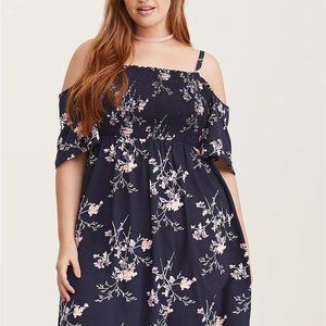 Torrid Blue Floral Off-Shoulder Dress (Size 2, 18/20)